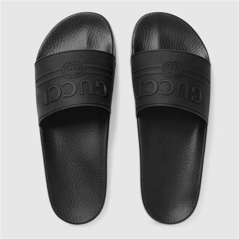 fake logo slide sandal gucci black|are gucci slides genuine.